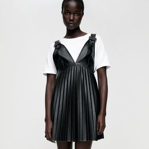 ZARA faux leather pinafore dress in black